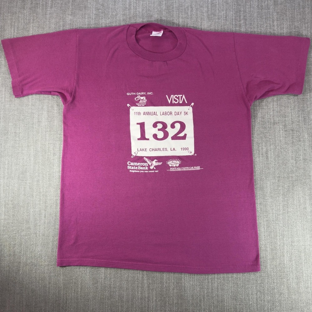 Vintage Lake Charles Labor Day 5K Shirt Mens Large Purple Race 132 1990 Jerzees